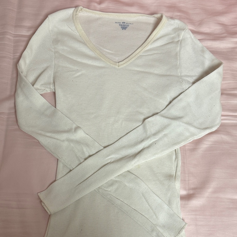 Brandy Melville Cream Long Sleeve V-Neck Top